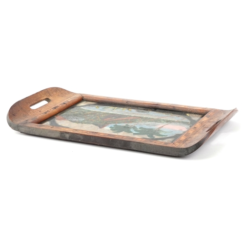 201 - Vintage Rio de Janeiro butterfly wing tray, 42cm wide.