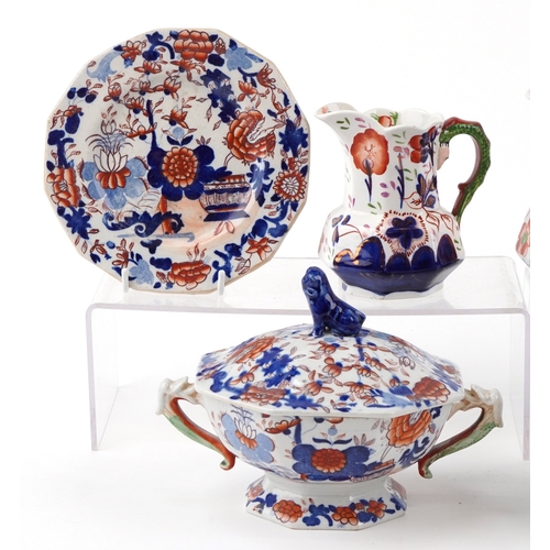 2379 - 19th century ironstone including Allertons Gaudy Welsh jugs and Mason's lidded tureens in the imari ... 