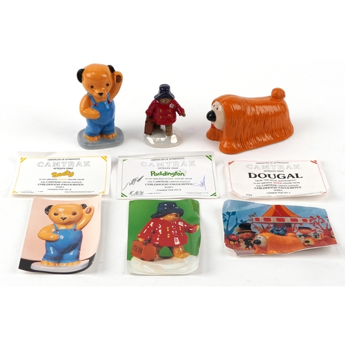 Three Wade Camtrak limited edition Childhood Favourite series porcelain figures comprising no. 5 Sooty, no. 7 Paddington's Snowy Day and no. 1 Dougal, the largest 13cm high, each boxed with certificate of authenticity.