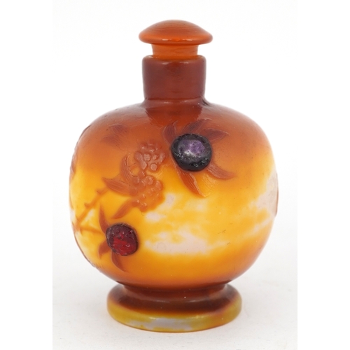 25 - Émile Gallé, French Art Nouveau cabochon cameo glass vase and cover, 11cm high.