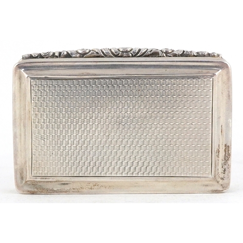 534 - Nathaniel Mills, William IV silver engine turned snuff box, the hinged lid engraved with a crest, Bi... 