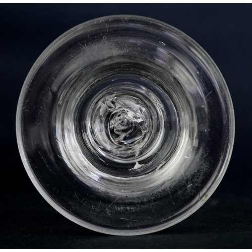 12 - 18th century baluster wine glass, 15.5cm high.