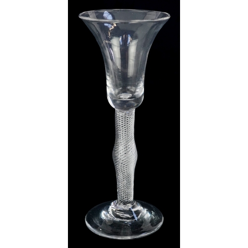 15 - 18th century wine glass with air twist stem, 16cm high.