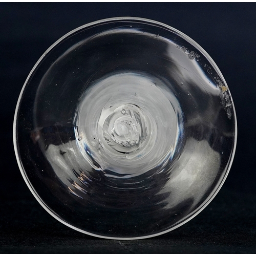106 - 18th century miniature wine glass with air twist stem, 10cm high.