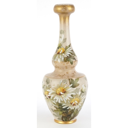 23 - Kate Rogers for Doulton Lambeth Carrara, Victorian stoneware bottleneck vase hand painted with daisi... 