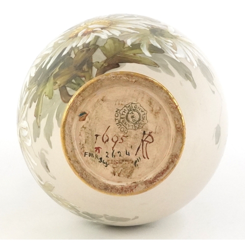 23 - Kate Rogers for Doulton Lambeth Carrara, Victorian stoneware bottleneck vase hand painted with daisi... 