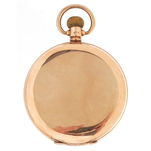 3006 - George V 9ct gold cased full hunter pocket watch having enamelled dial with Roman numerals, Birmingh... 