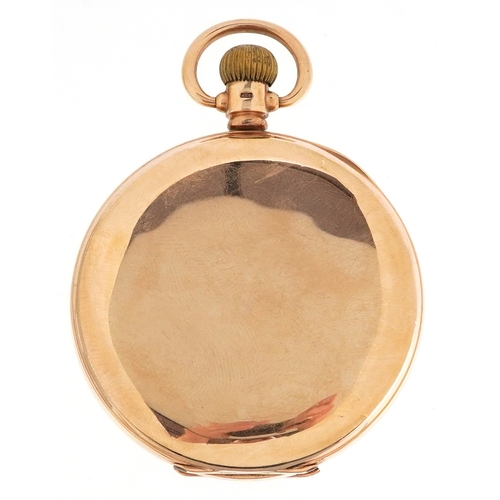 3006 - George V 9ct gold cased full hunter pocket watch having enamelled dial with Roman numerals, Birmingh... 