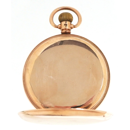 3006 - George V 9ct gold cased full hunter pocket watch having enamelled dial with Roman numerals, Birmingh... 