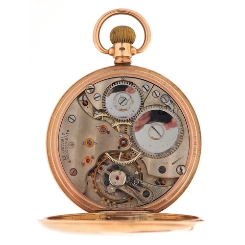 3006 - George V 9ct gold cased full hunter pocket watch having enamelled dial with Roman numerals, Birmingh... 