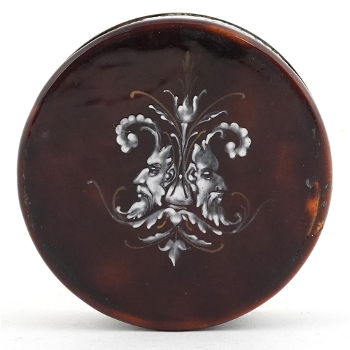 45 - Antique French enamelled copper trinket box and cover, the lid hand painted with a courting couple a... 