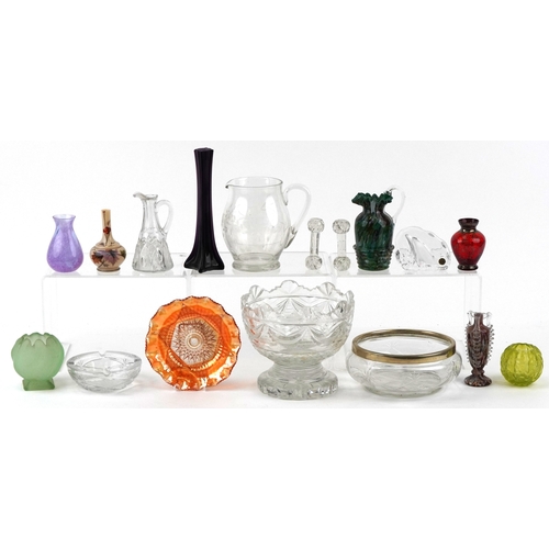 2358 - Vintage and later glassware including a carnival glass bowl, a Bohemian glass trophy vase, a clear a... 