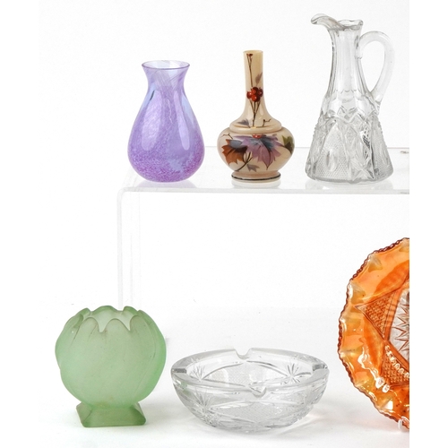 2358 - Vintage and later glassware including a carnival glass bowl, a Bohemian glass trophy vase, a clear a... 