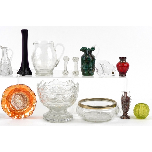 2358 - Vintage and later glassware including a carnival glass bowl, a Bohemian glass trophy vase, a clear a... 