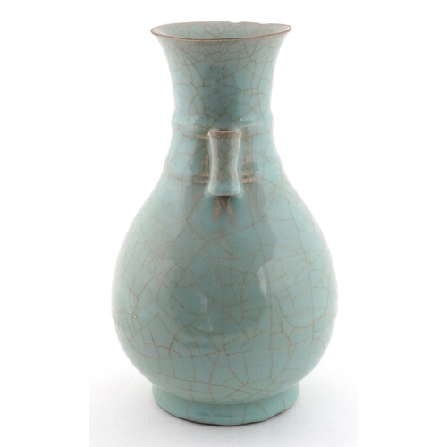 58 - Chinese porcelain crackle glazed celadon vase having ears, 24cm high.
