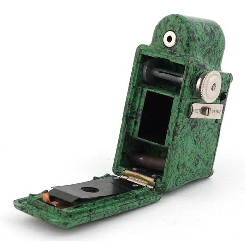 1263 - Coronet Midget Sub-Miniature camera in mottled green Bakelite, 7cm high, with box.