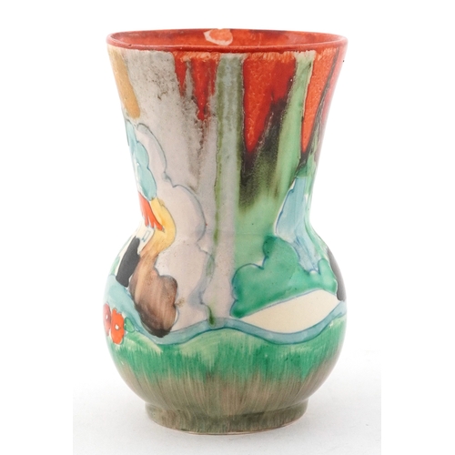 153 - Clarice Cliff, Art Deco pottery vase hand painted in the Forest Glen pattern, 9cm high.
