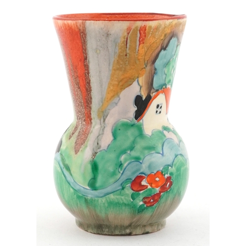 153 - Clarice Cliff, Art Deco pottery vase hand painted in the Forest Glen pattern, 9cm high.