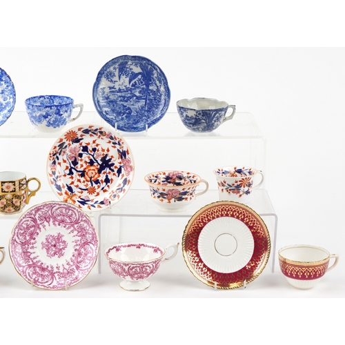 219 - 19th century and later teacups, coffee cups and saucers including Royal Crown Derby hand painted in ... 