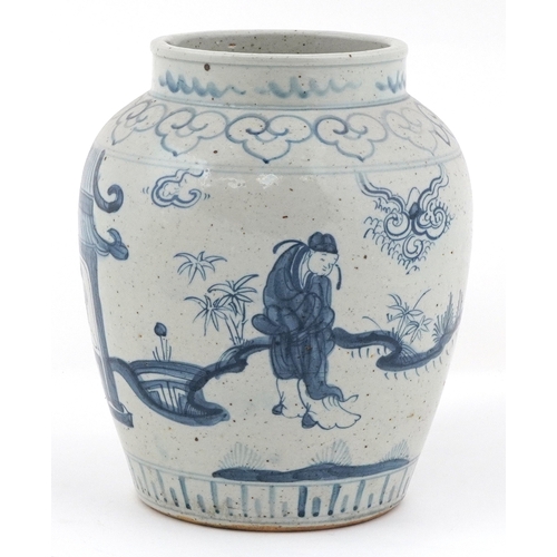 133 - Chinese blue and white porcelain vase hand painted with figures, 28cm high.