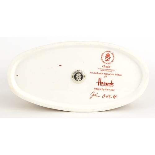 1007 - Royal Crown Derby Harrods Camel paperweight, gold coloured stopper to the base, 17cm high, boxed.