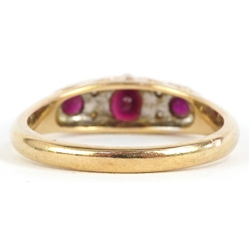3047 - Victorian style 9ct gold ruby and diamond ring, size Q, 3.4g.