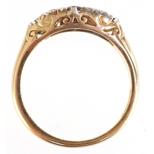 3047 - Victorian style 9ct gold ruby and diamond ring, size Q, 3.4g.