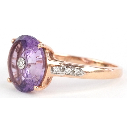 3213 - Glenn Lehrer, 10K gold amethyst and diamond ring, size R/S, 3.2g.