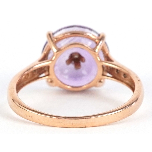 3213 - Glenn Lehrer, 10K gold amethyst and diamond ring, size R/S, 3.2g.