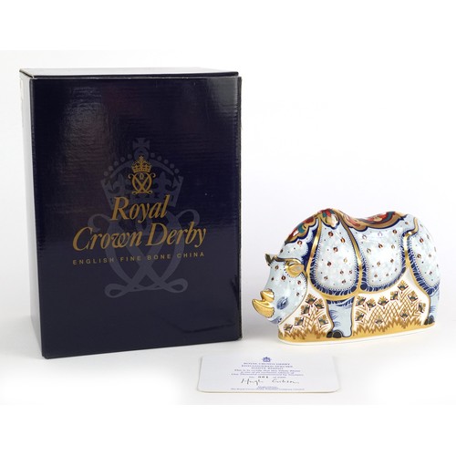 1004 - Royal Crown Derby White Rhino paperweight from the Endangered Species Collection, editioned 901/1000... 