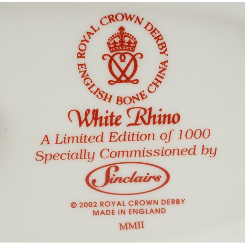 1004 - Royal Crown Derby White Rhino paperweight from the Endangered Species Collection, editioned 901/1000... 
