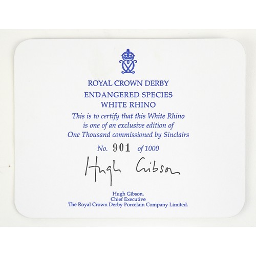 1004 - Royal Crown Derby White Rhino paperweight from the Endangered Species Collection, editioned 901/1000... 