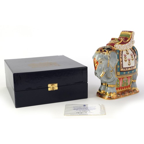 1011 - Royal Crown Derby Mulberry Hall Indian Elephant, editioned 139/500, gold coloured stopper to the bas... 