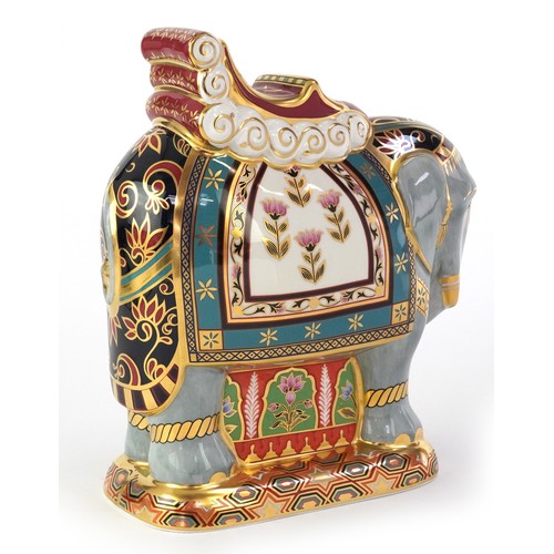1011 - Royal Crown Derby Mulberry Hall Indian Elephant, editioned 139/500, gold coloured stopper to the bas... 