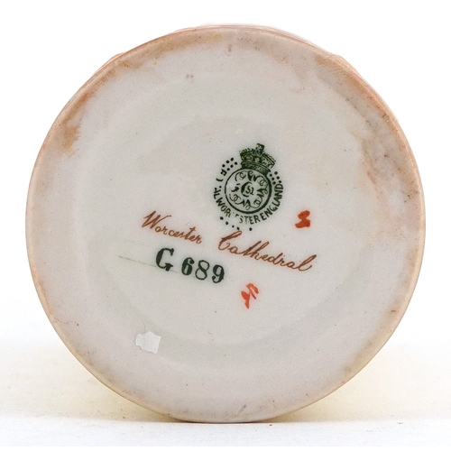 3 - Victorian Royal Worcester porcelain spill vase hand painted with Worcester Cathedral, 9cm high.