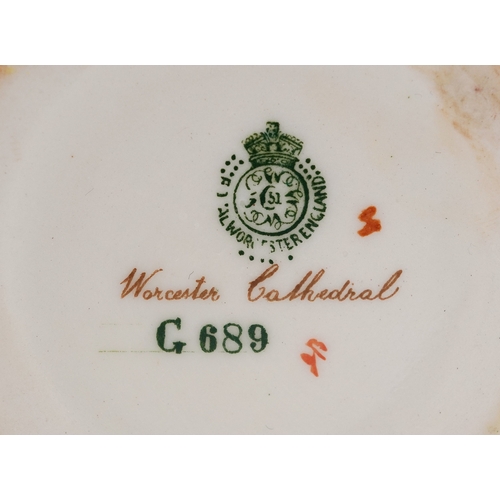 3 - Victorian Royal Worcester porcelain spill vase hand painted with Worcester Cathedral, 9cm high.