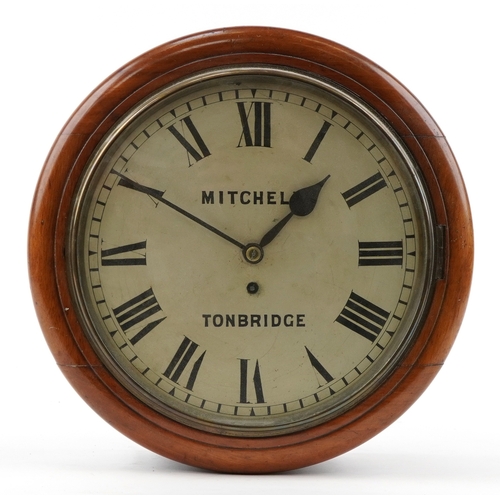 Victorian mahogany wall clock, the painted dial with Roman numerals inscribed Mitchell, Tonbridge, having a fusée movement, 38cm in diameter.