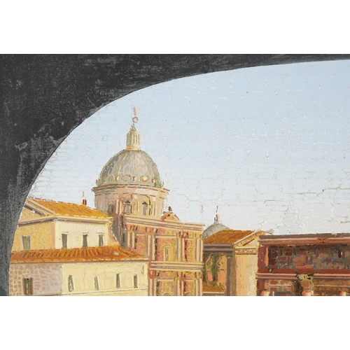 35 - 19th century Italian Grand Tour micro mosaic panel depicting the ruins of the Roman forum, within an... 