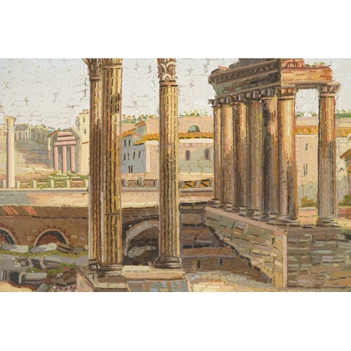 35 - 19th century Italian Grand Tour micro mosaic panel depicting the ruins of the Roman forum, within an... 