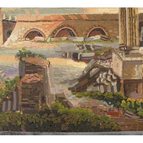 35 - 19th century Italian Grand Tour micro mosaic panel depicting the ruins of the Roman forum, within an... 