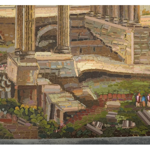 35 - 19th century Italian Grand Tour micro mosaic panel depicting the ruins of the Roman forum, within an... 