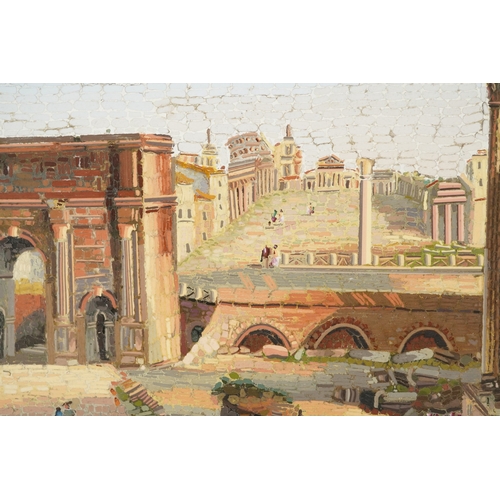 35 - 19th century Italian Grand Tour micro mosaic panel depicting the ruins of the Roman forum, within an... 