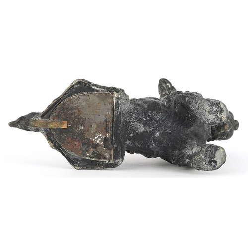44 - Early 20th century cold painted spelter novelty table lighter/ashtray in the form of a Terrier, 18cm... 