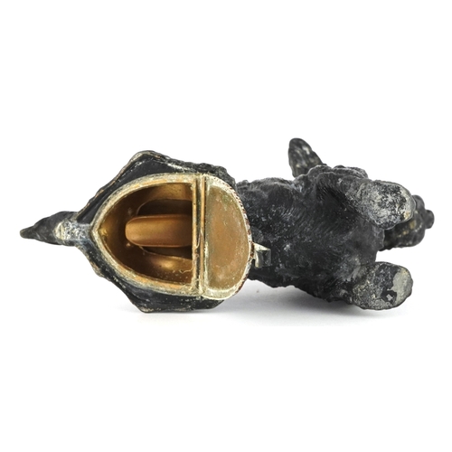44 - Early 20th century cold painted spelter novelty table lighter/ashtray in the form of a Terrier, 18cm... 