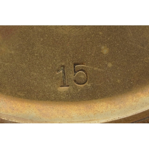 34 - Modernist three piece brass tea set with horn handles, the largest 25cm wide.