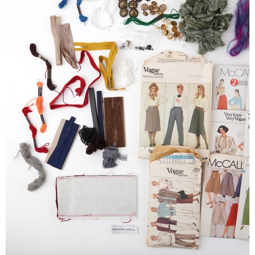 1262 - Vintage sewing items including buttons, patterns and designs by Vogue, McCalls, Butterick and fabric... 