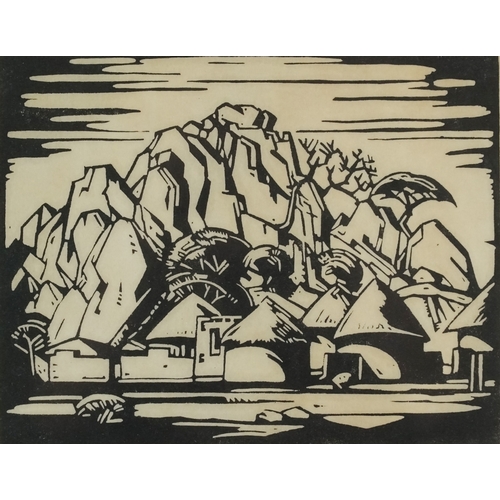 Jacob Hendrik Pierneef - Matlala, Pietersburg, 20th century South African school lino cut on paper, pencil signed, mounted, framed and glazed, 23cm x 28cm.