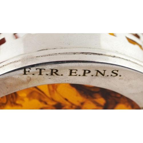 2356 - Pair of silver plated and faux tortoiseshell wine coasters raised on paw feet, 5cm H x 15cm W x 11.5... 