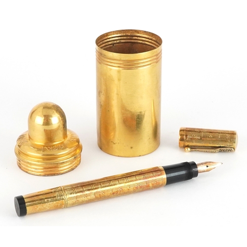 47 - Watermans Ideal 18ct gold cased fountain pen and inkwell set housed in a fitted case.