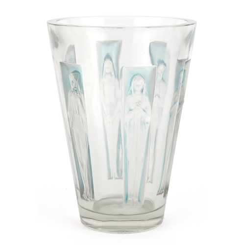 24 - René Lalique, clear and blue frosted glass 'Gobelet Six Figurines' vase, etched R Lalique France to ... 